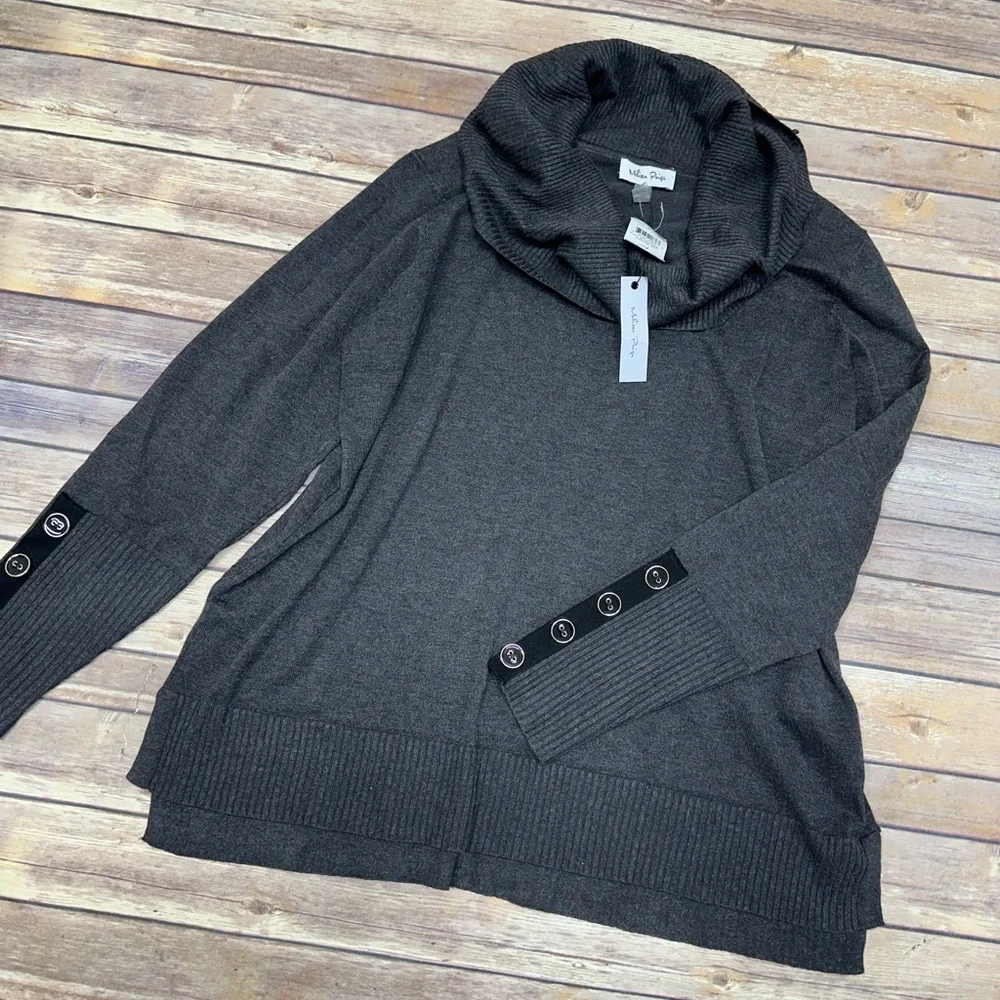Melissa Paige Women's Gray Contrast-Cuff Cowl-Neck Sweater Size 1X - Picture 6 of 8